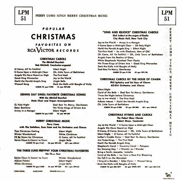 Merry Christmas Music ~ LPM 3023 circa 1951