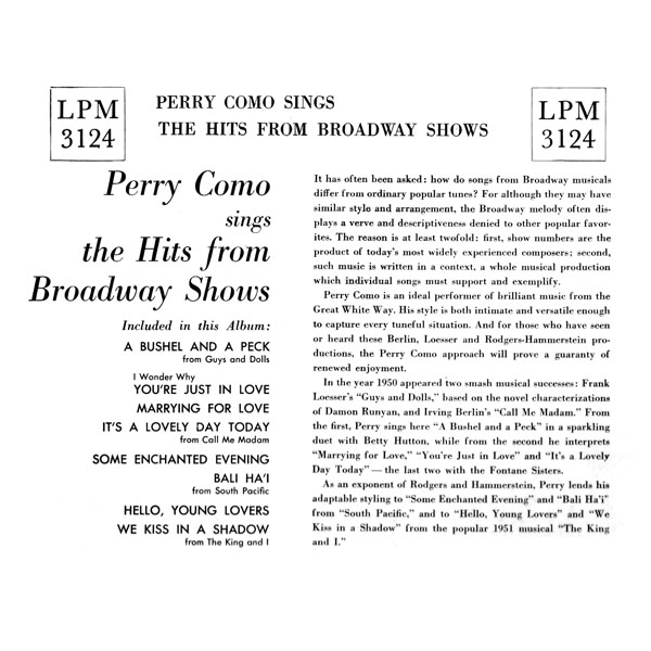 Perry Como ~ Hits From Broadway Shows