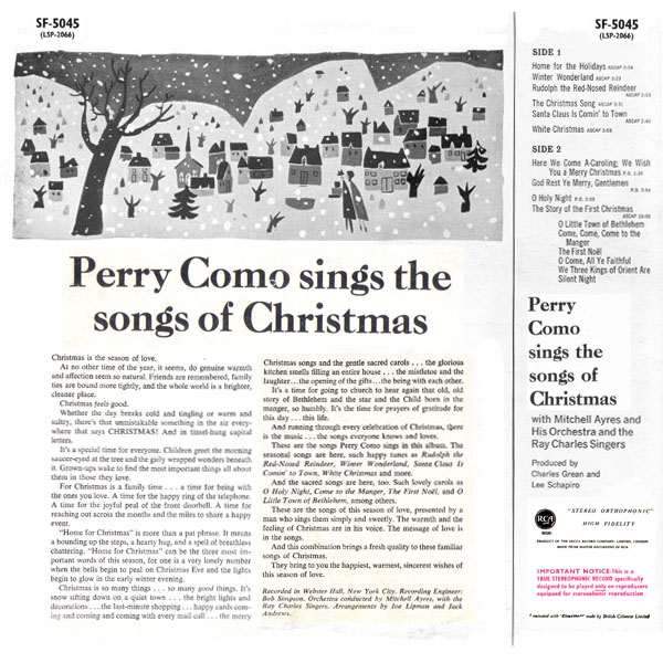 Perry Como Sings The Songs of Christmas  ~ 1959