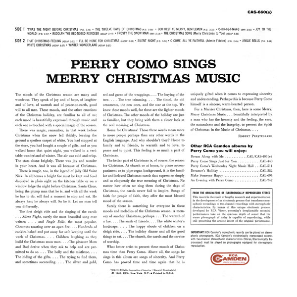 Perry Como Sings Merry Christmas Music