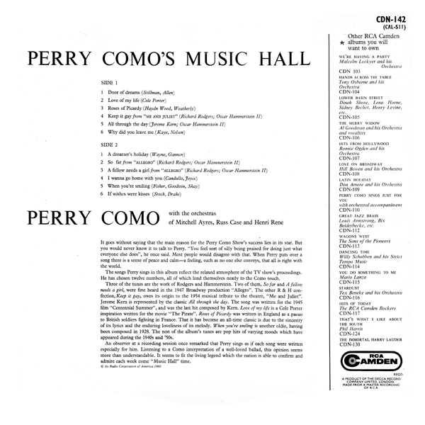 Perry Como's Music Hall - 1960 UK