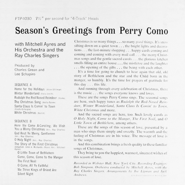 Season's Greetings from Perry Como ~ 1959 FTP-1030