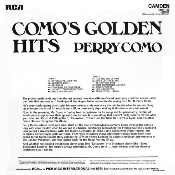 Como's Golden Hits UK CDS 1148