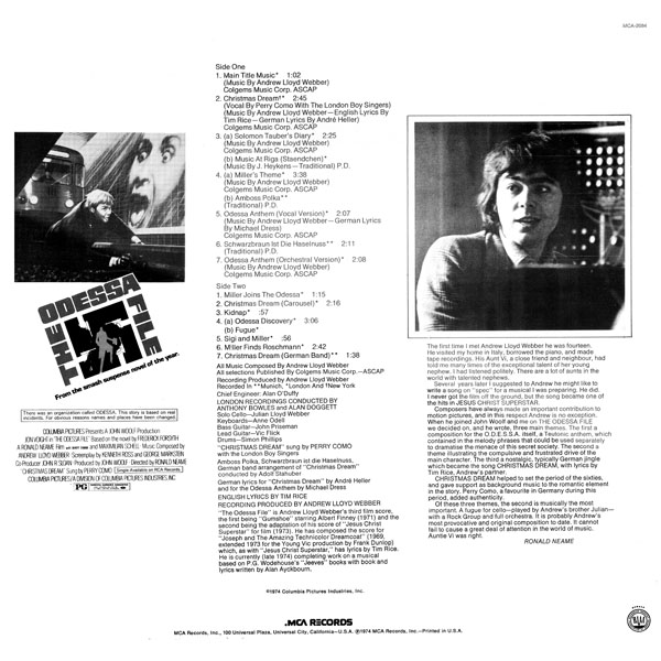 Original Soundtrack Music From "The Odessa File" ~ 1974