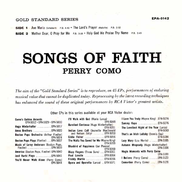 Songs of Faith - Perry Como - Gold Standard Release 